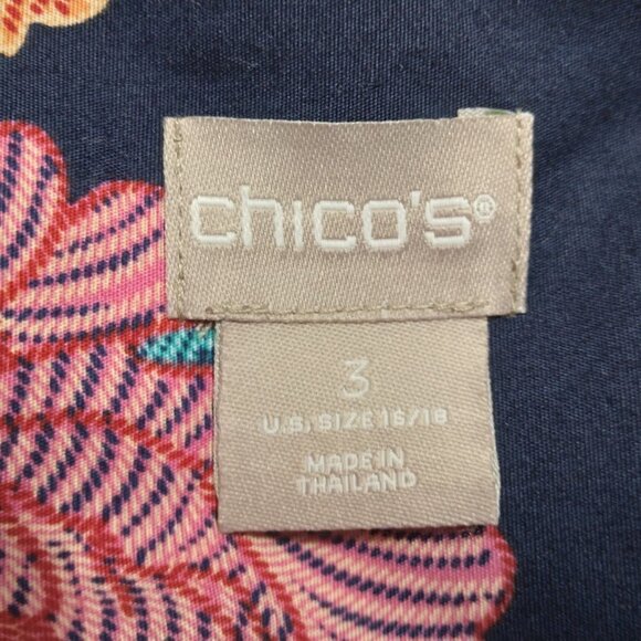 Chico's | Navy Floral Stain Shield No Iron Shirt | Size XL - Picture 8 of 9